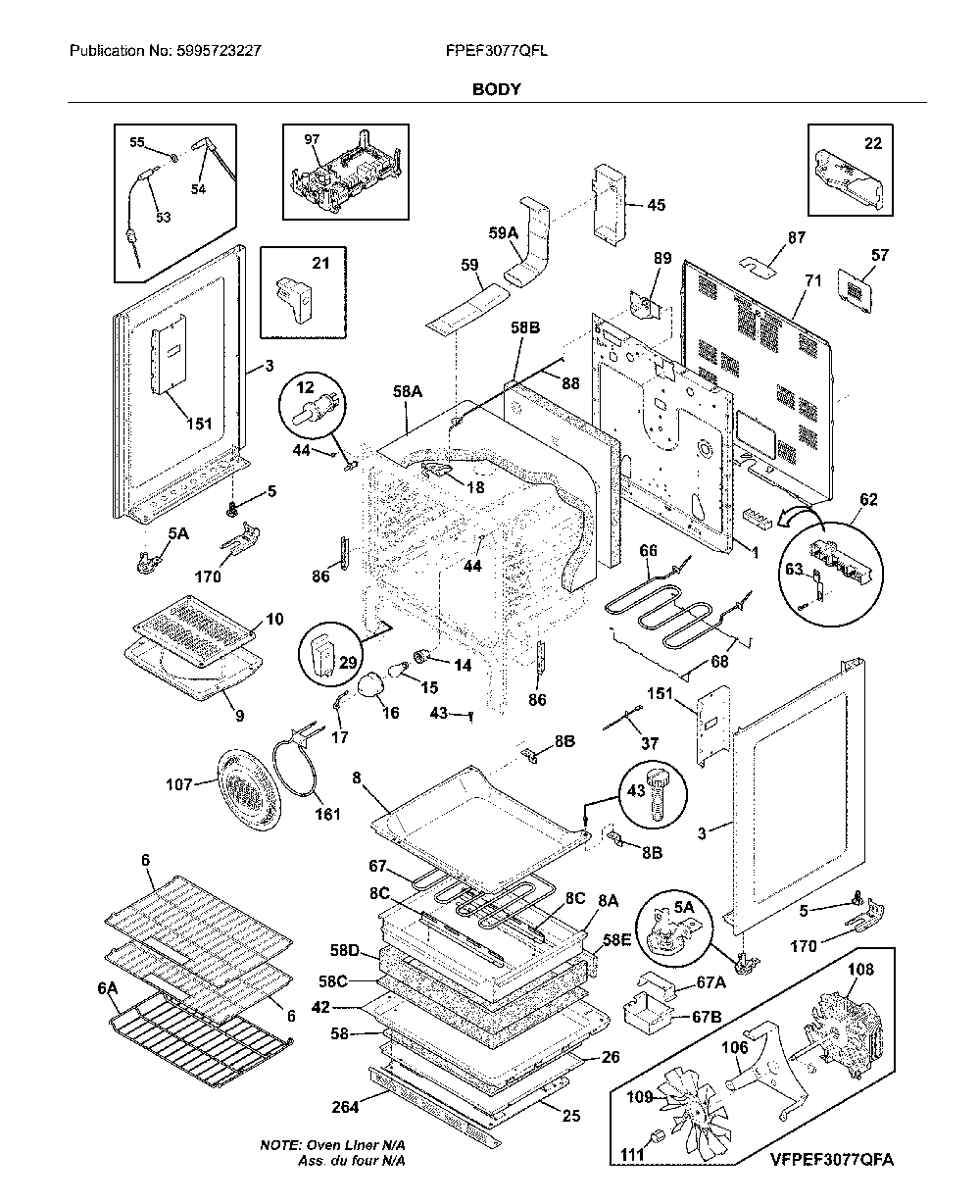 Body Diagram and Parts List for FPEF3077QFL  Frigidaire Range