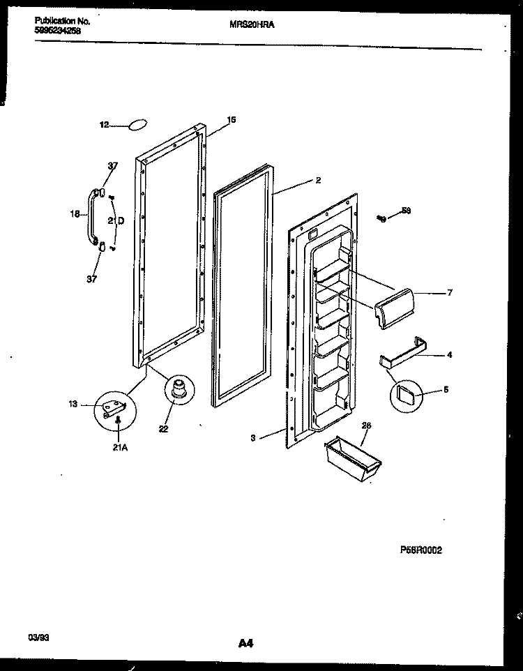 REFRIGERATOR DOOR PARTS Diagram and Parts List for MRS20HRAD0  Frigidaire Refrigerator
