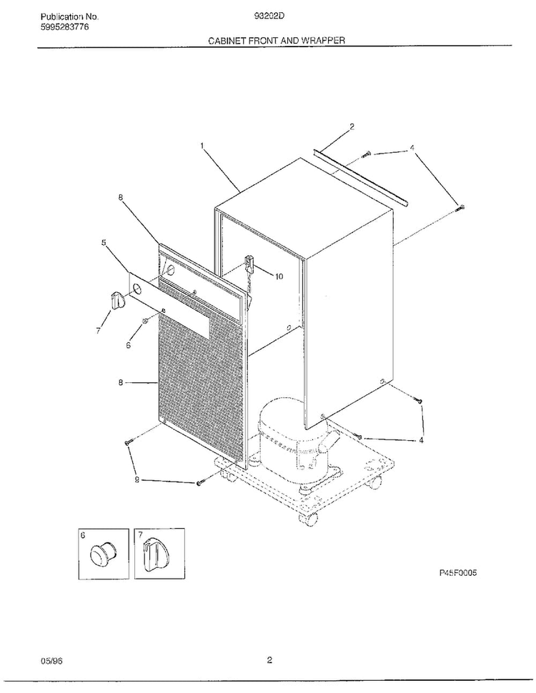 Cabinet Front And Wrapper Diagram and Parts List for 93202D  Frigidaire Dehumidifier