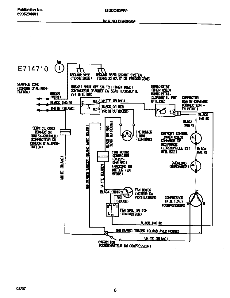 WIRING DIAGRAM Diagram and Parts List for MDDQ50FF2  Frigidaire Dehumidifier