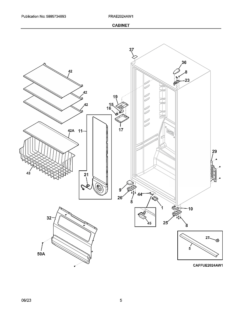 Cabinet Diagram and Parts List for FRAE2024AW1  Electrolux Refrigerator