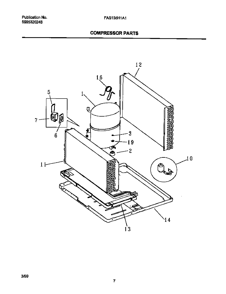COMPRESSOR PARTS Diagram and Parts List for FAS155H1A1  Frigidaire Air Conditioner