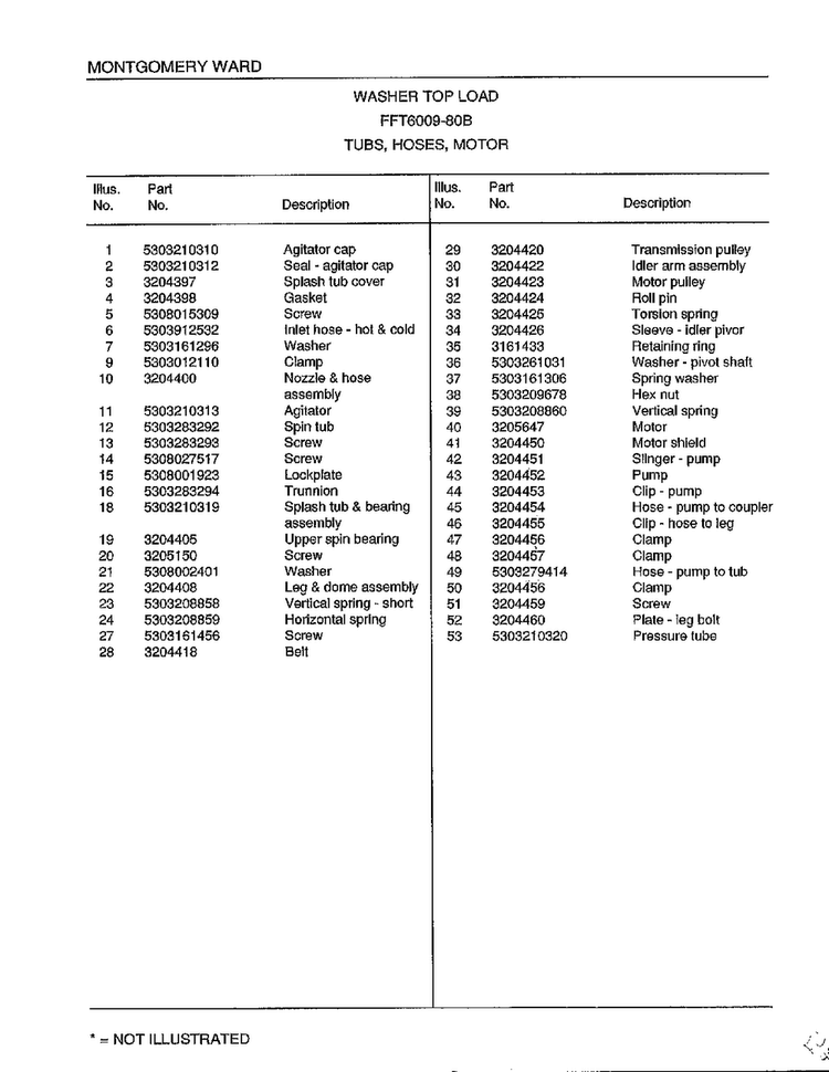 Tubs/hoses/motor Page 2 Diagram and Parts List for 6009-80B  Frigidaire Washer