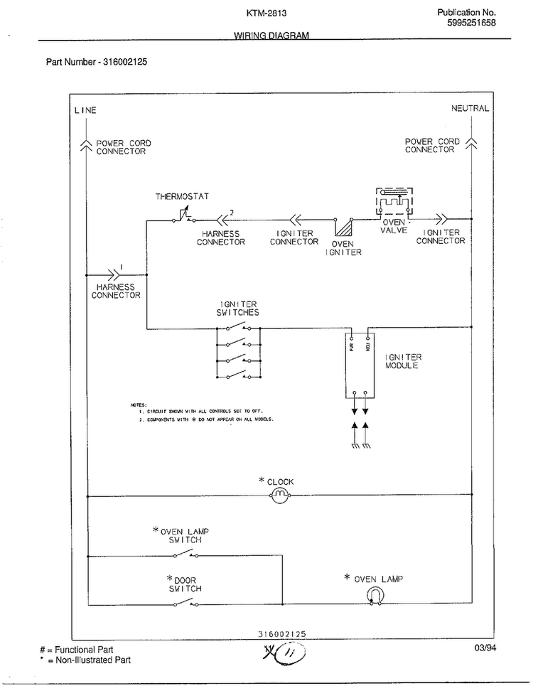 Wiring Diagram Diagram and Parts List for KTM-2813-80D  Frigidaire Range