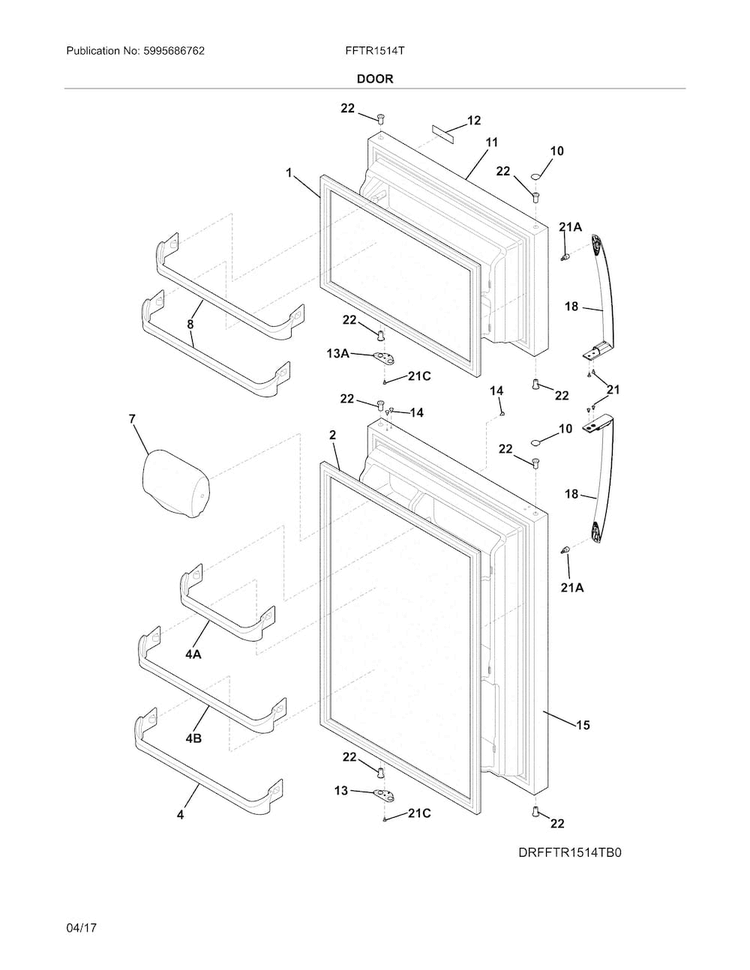 Doors Diagram and Parts List for FFTR1514TB0  Frigidaire Refrigerator