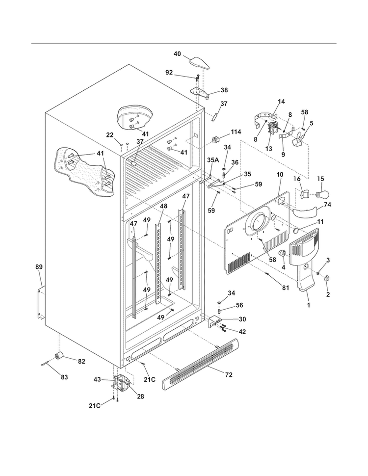 Cabinet Diagram and Parts List for FPUI2188LR2  Frigidaire Refrigerator
