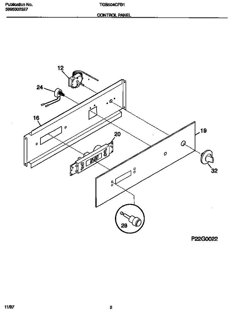 CONTROL PANEL Diagram and Parts List for TGB504CFB1  Tappan Wall Oven