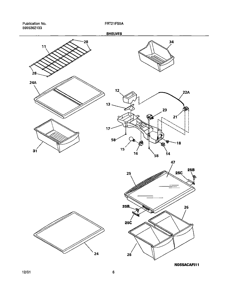 SHELVES Diagram and Parts List for FRT21FS5AW2  Frigidaire Refrigerator