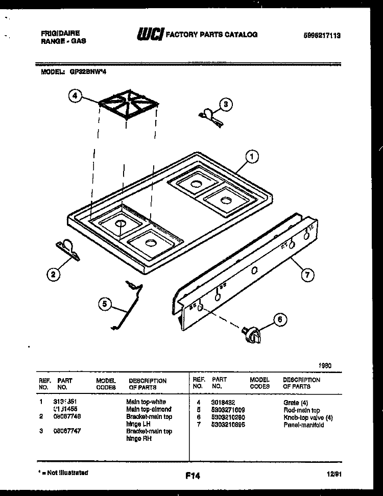 COOKTOP PARTS Diagram and Parts List for GP32BNL4  Frigidaire Range