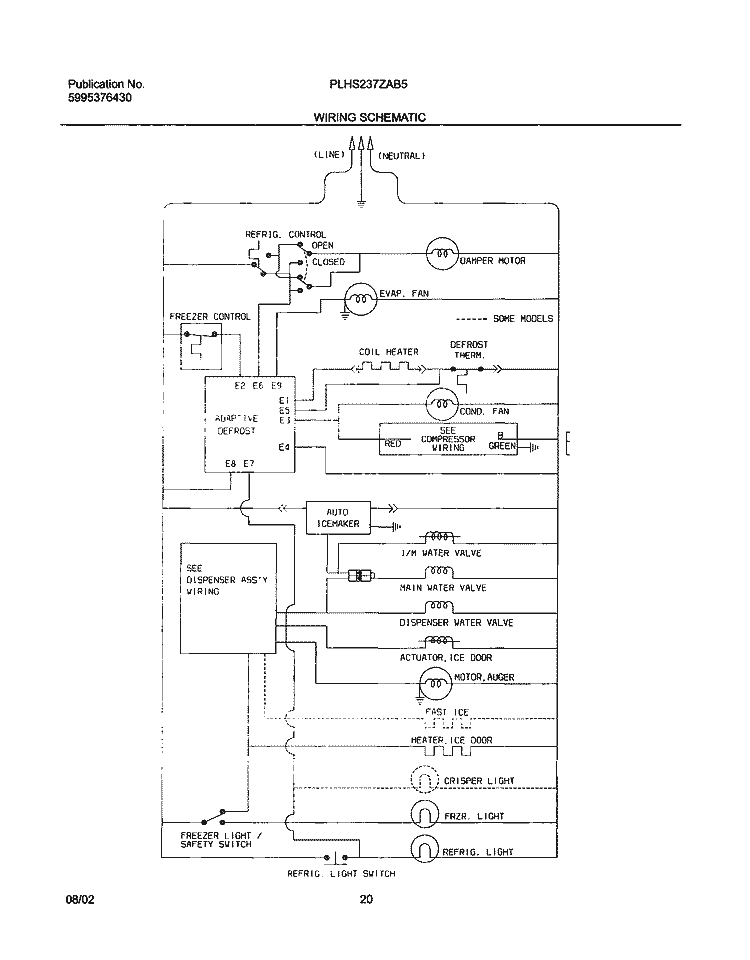 WIRING SCHEMATIC Diagram and Parts List for PLHS237ZAB5  Frigidaire Refrigerator