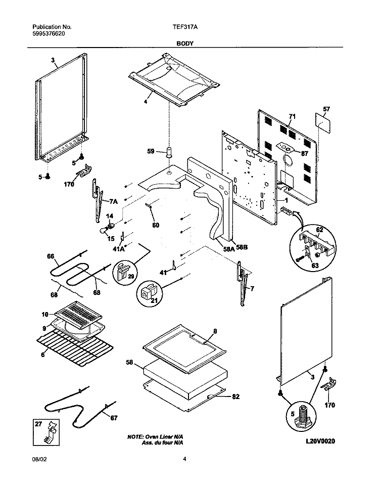 BODY Diagram and Parts List for TEF317AUB  Tappan Range
