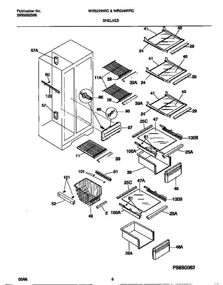 SHELVES Diagram and Parts List for WRS22WRCW2  Frigidaire Refrigerator