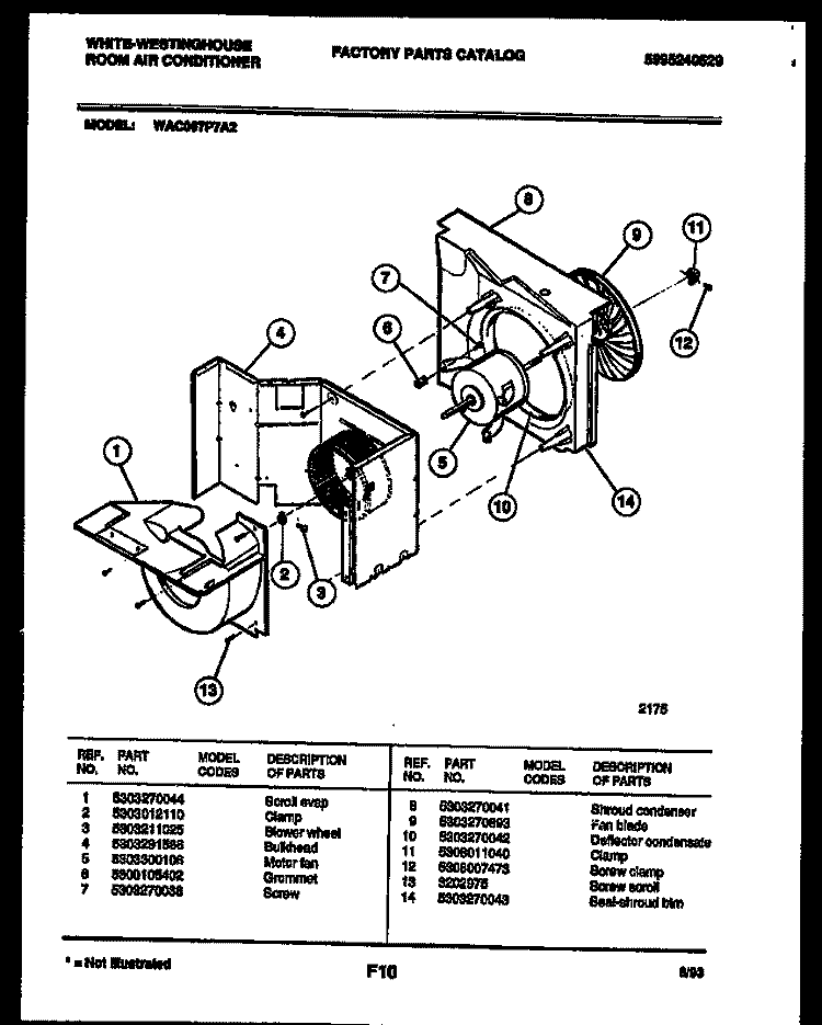 AIR HANDLING PARTS Diagram and Parts List for WAC067P7A2  Frigidaire Air Conditioner