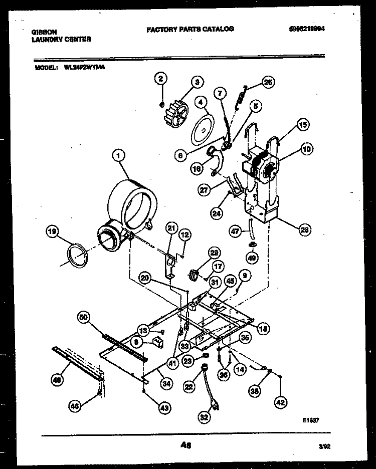 BLOWER, IDLER ARM CLUTCH AND MOTOR Diagram and Parts List for WL24F2WYMA  Gibson Washer