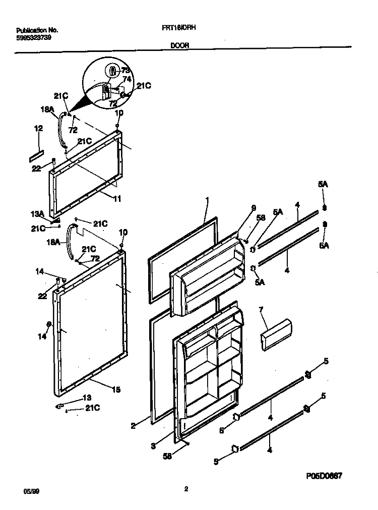 DOORS Diagram and Parts List for FRT18IDRHW0  Frigidaire Refrigerator