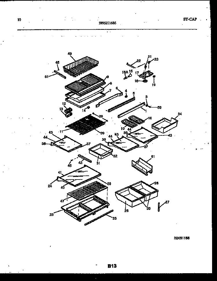 SHELVES AND SUPPORTS Diagram and Parts List for RT199PCD0  Frigidaire Refrigerator