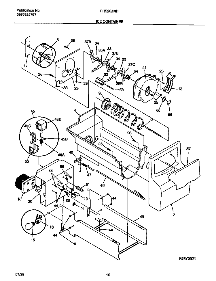 ICE CONTAINER Diagram and Parts List for FRS26ZNHW1  Frigidaire Refrigerator