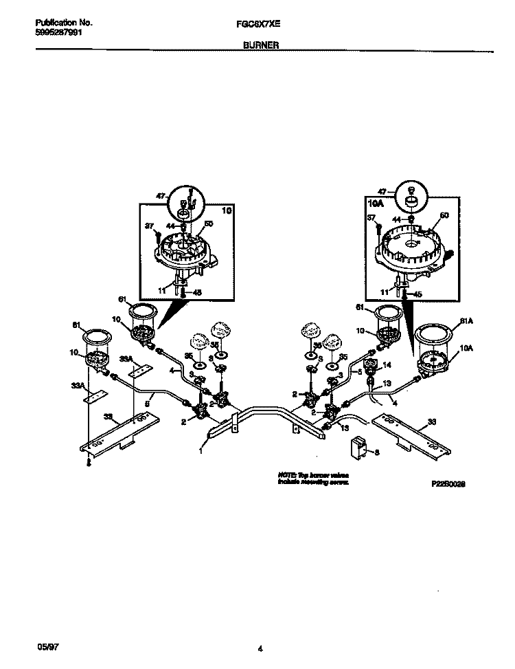 BURNER Diagram and Parts List for FGC6X7XEBA  Frigidaire Cooktop