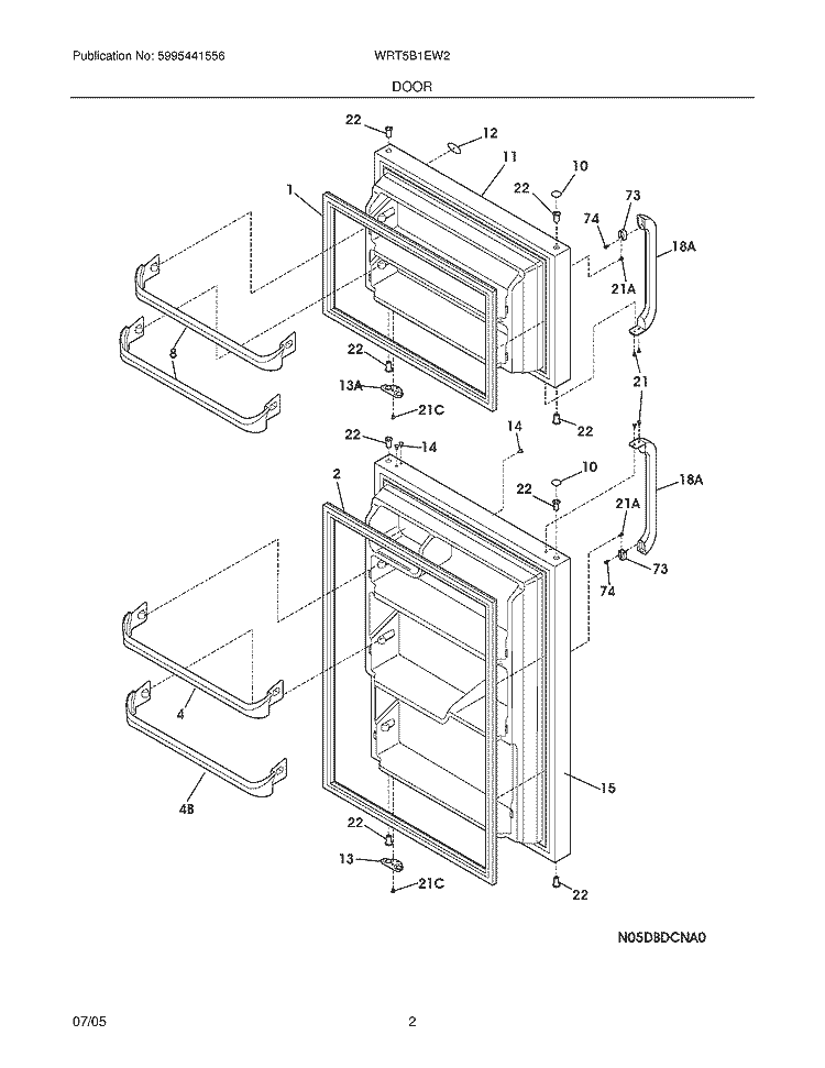 DOOR Diagram and Parts List for WRT5B1EW2  Westinghouse Refrigerator