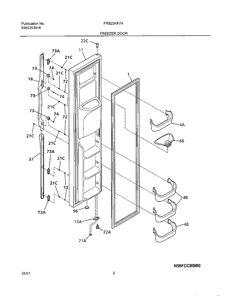 FREEZER DOOR Diagram and Parts List for FRS23KF7AB0  Frigidaire Refrigerator
