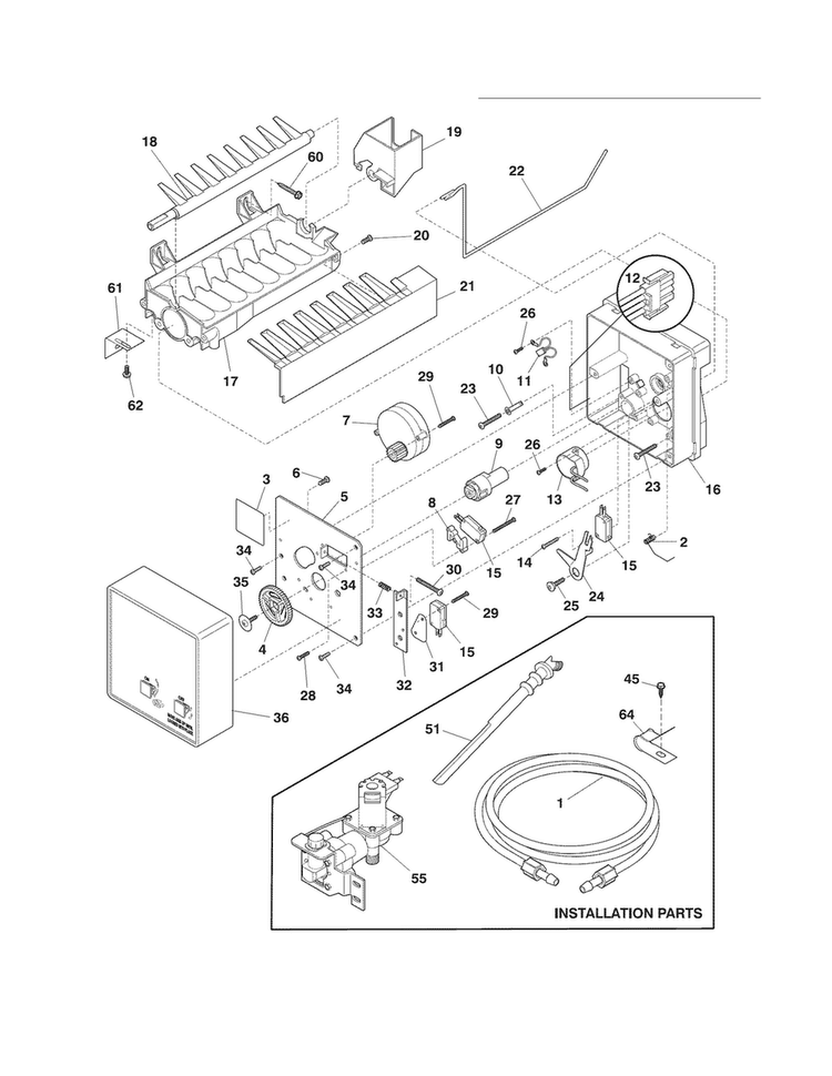 Ice Maker Diagram and Parts List for FRT18IL6JM9  Frigidaire Refrigerator