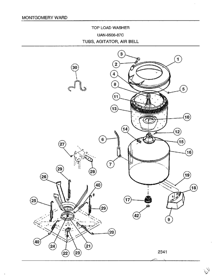 Tubs/agitator/air Bell Diagram and Parts List for 6506-87C  Frigidaire Washer