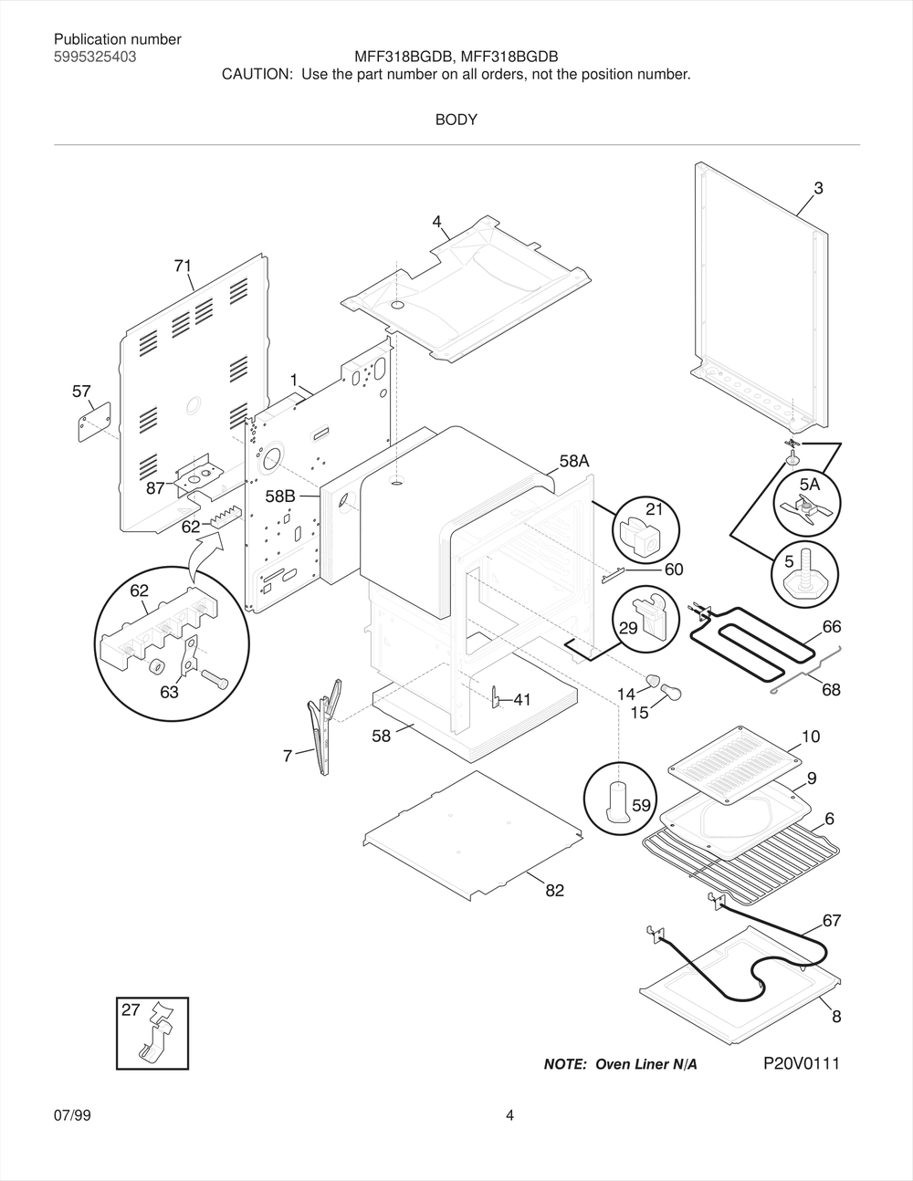 Body Diagram and Parts List for MFF318BGWB  Frigidaire Range