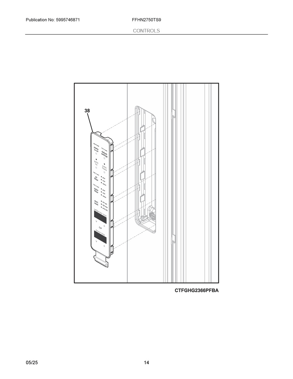 Controls Diagram and Parts List for FFHN2750TS9  Frigidaire Refrigerator