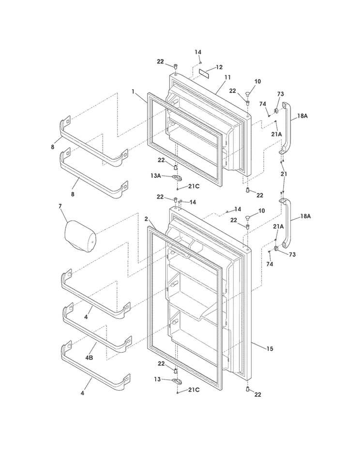Doors Diagram and Parts List for FFTR21D2PB0  Frigidaire Refrigerator