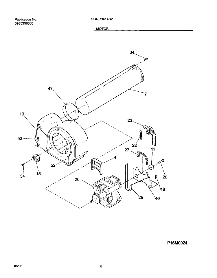 MOTOR Diagram and Parts List for SGGR341AS2  Frigidaire Dryer
