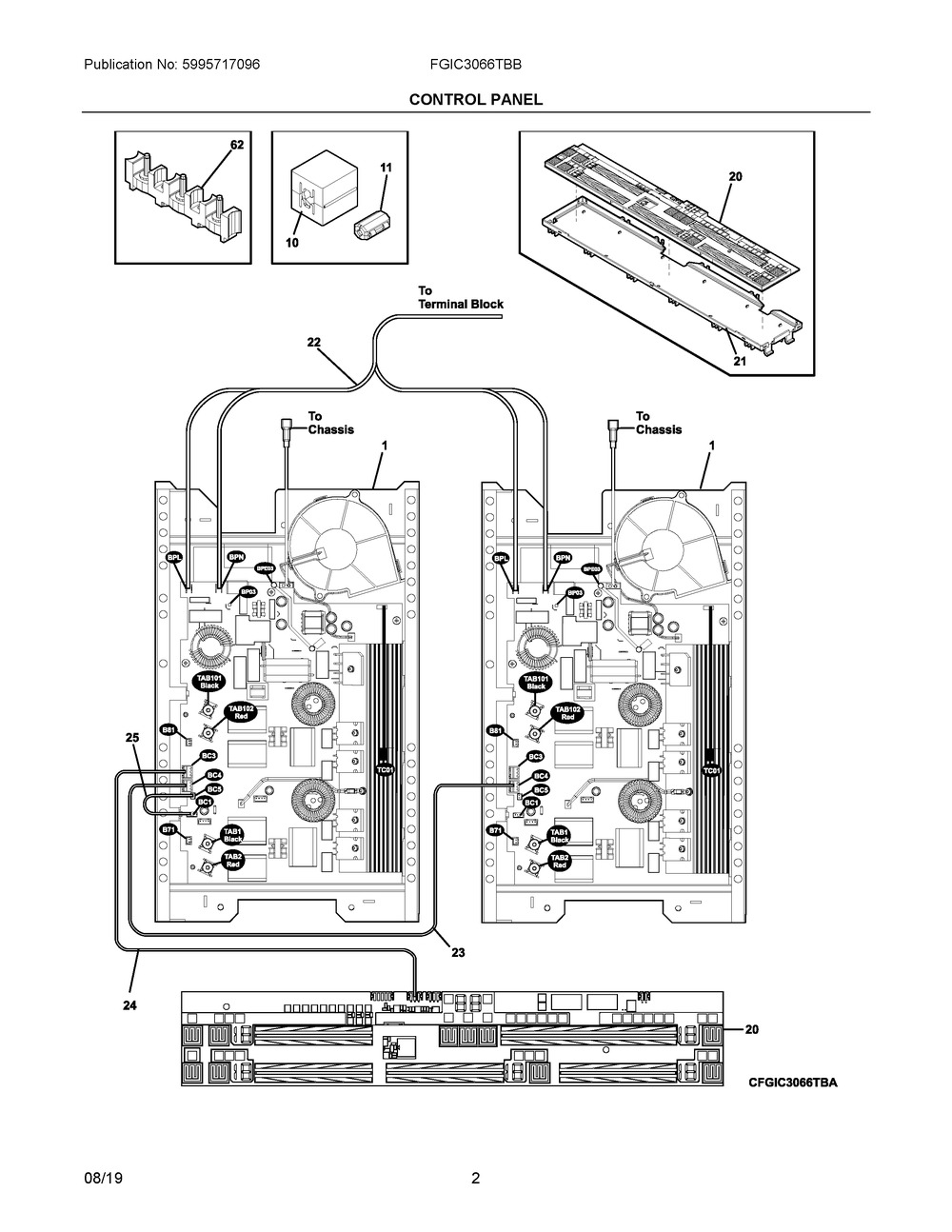 Control Panel Diagram and Parts List for FGIC3066TBB  Frigidaire Cooktop