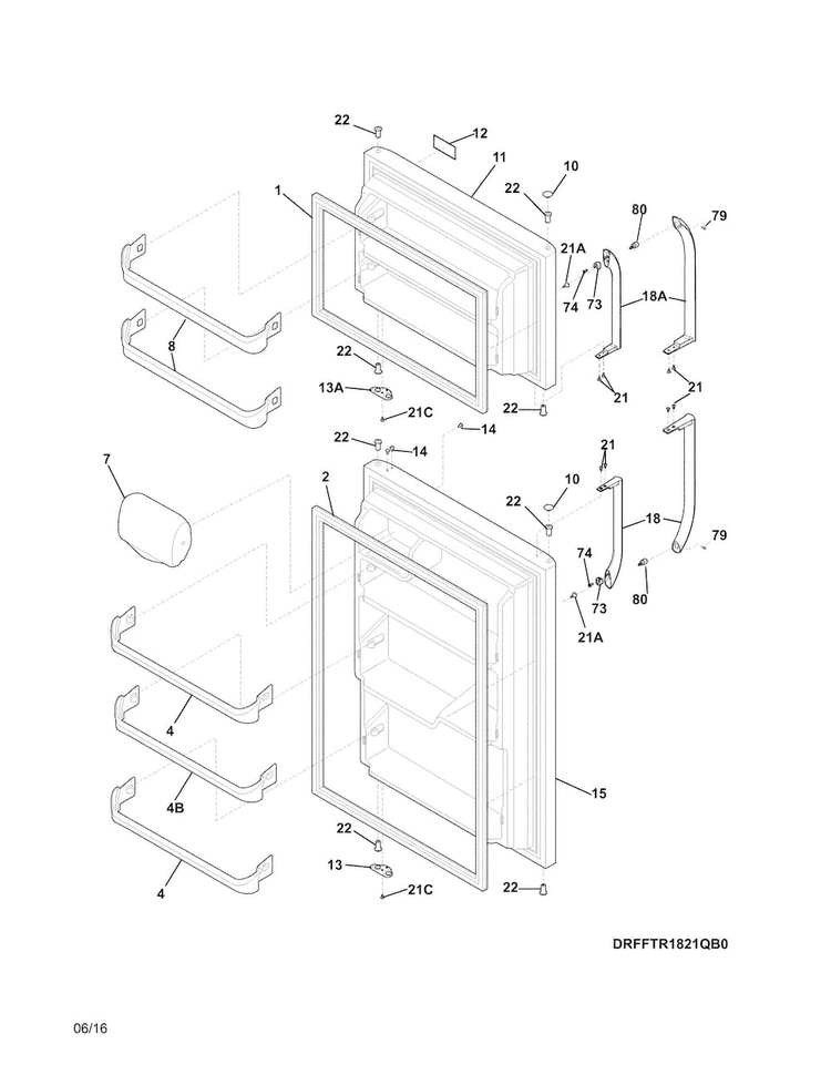 Doors Diagram and Parts List for FFHT1821QW3  Frigidaire Refrigerator