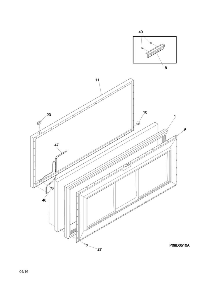 Door Diagram and Parts List for WWFC22M1SW0  Westinghouse Freezer
