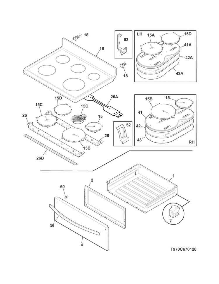 Top/drawer Diagram and Parts List for CGIF3061NFB  Frigidaire Range