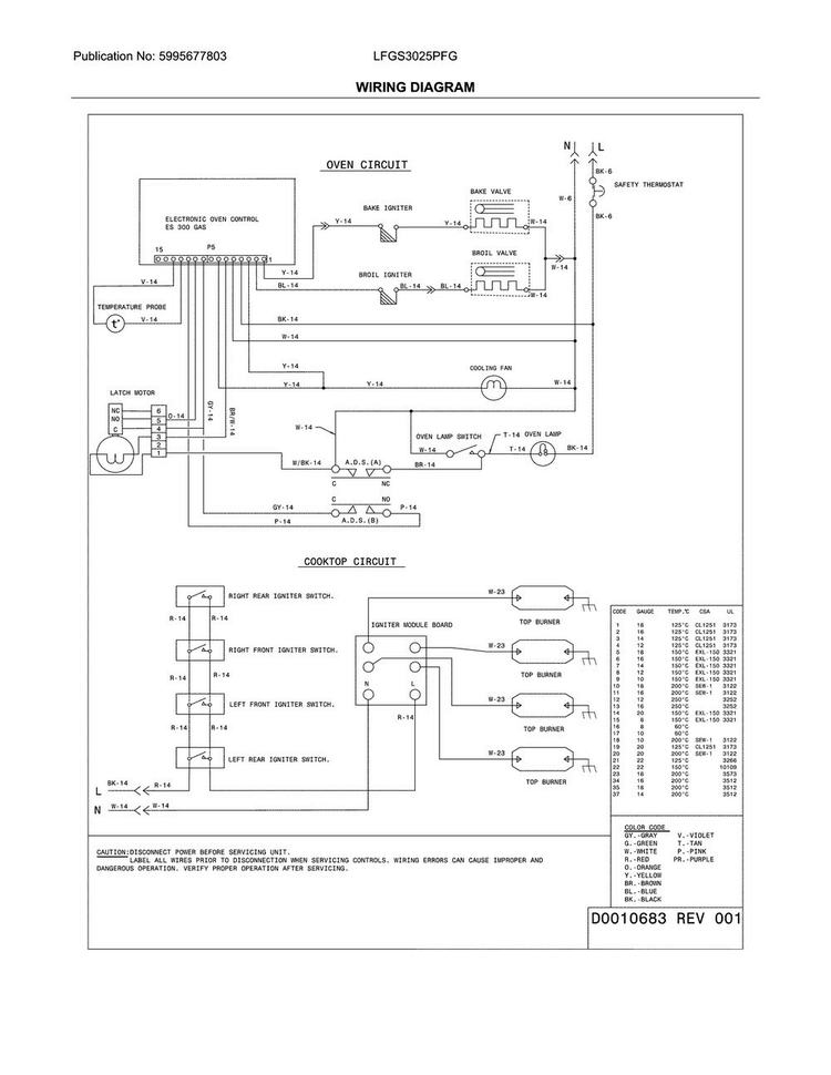 Wiring Diagram Diagram and Parts List for LFGS3025PFG  Frigidaire Range