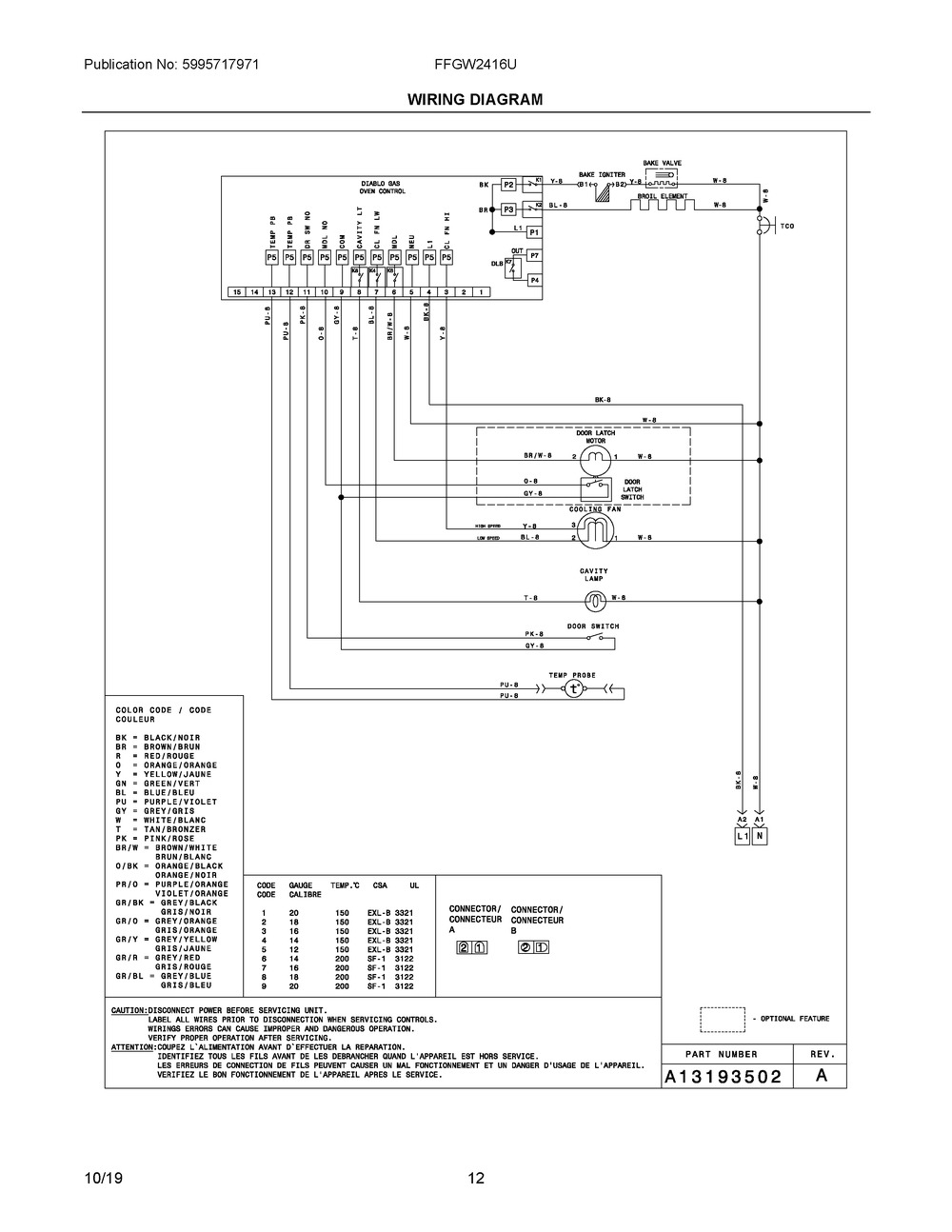 Wiring Diagram Diagram and Parts List for FFGW2416UWA  Frigidaire Wall Oven