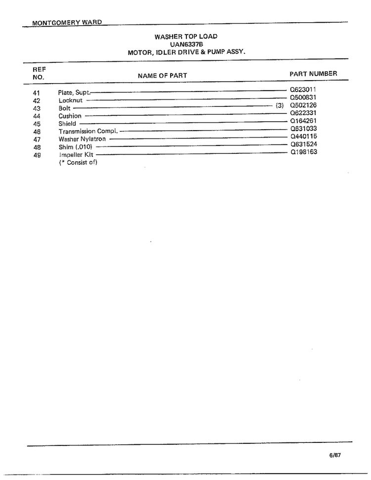 Motor, Idler Drive And Pump Assy Page 3 Diagram and Parts List for 6337B  Frigidaire Washer