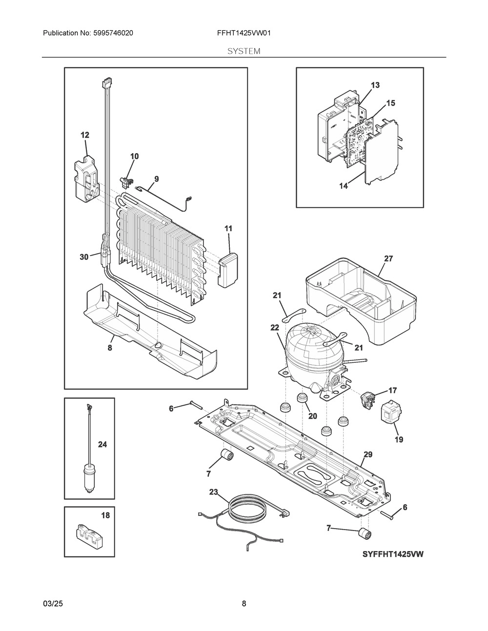 System Diagram and Parts List for FFHT1425VW01  Frigidaire Refrigerator