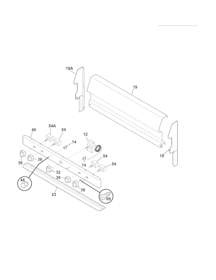 Backguard Diagram and Parts List for FFEF3000MWB  Frigidaire Range