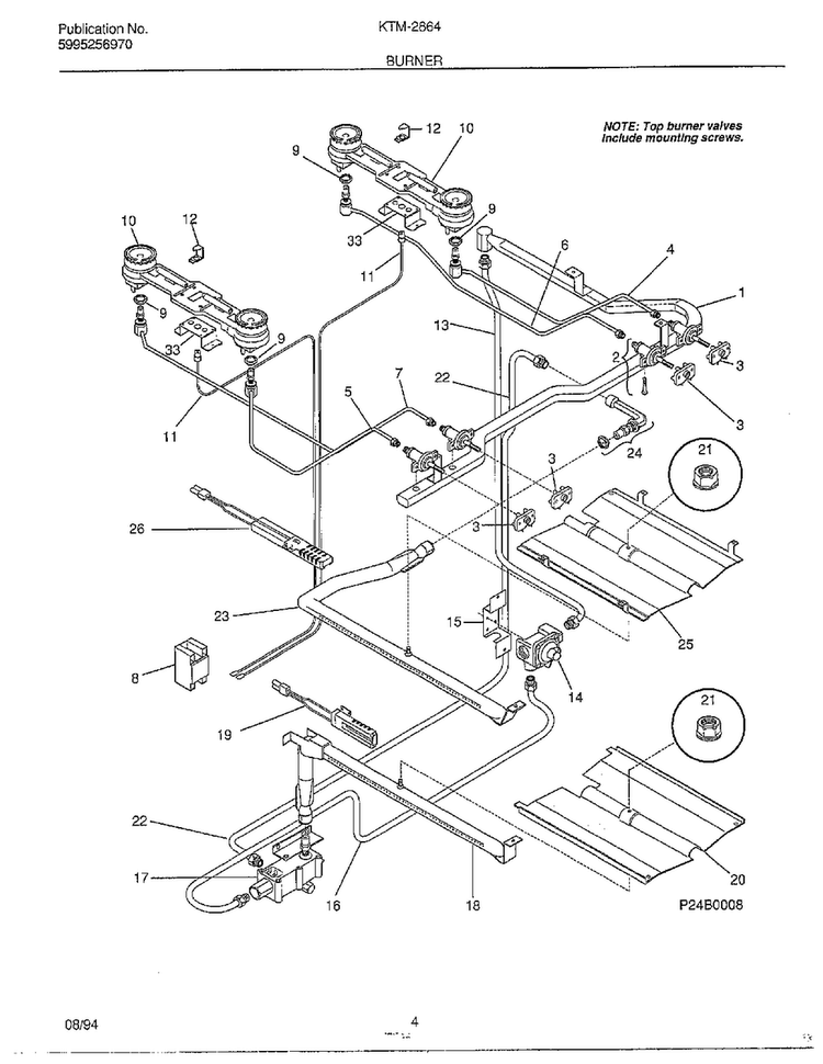 Burner Diagram and Parts List for 2864-80B  Frigidaire Range