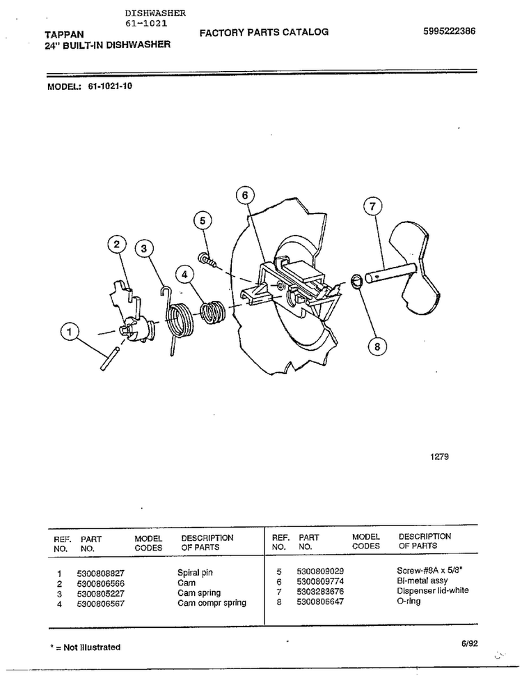 24" Built-in Dishwasher Page 2 Diagram and Parts List for 61-1021  Tappan Dishwasher