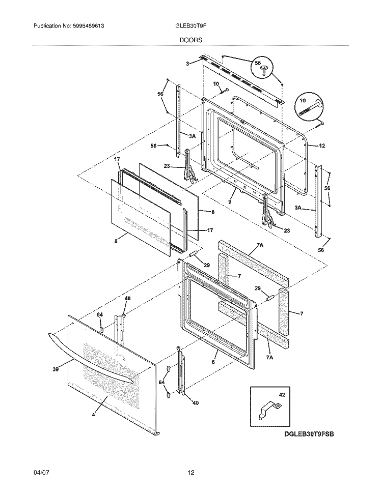 DOORS Diagram and Parts List for GLEB30T9FQB  Frigidaire Wall Oven