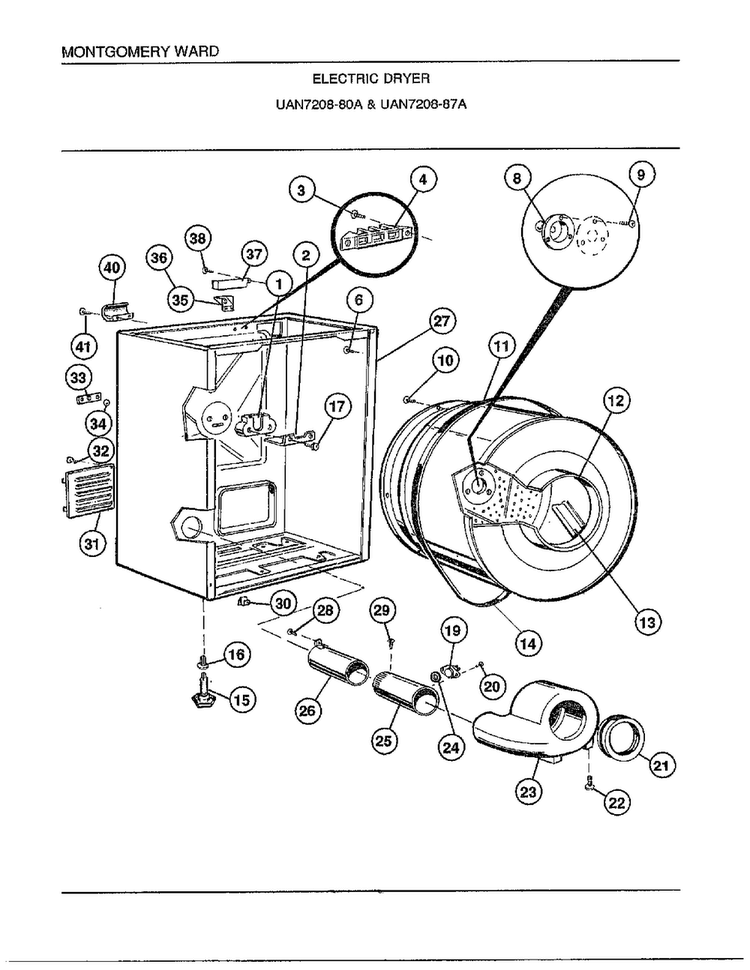 Electric Dryer Page 2 Diagram and Parts List for 7208A  Frigidaire Dryer