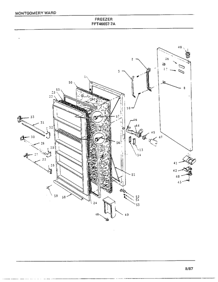 Freezer Diagram and Parts List for 46657A-7  Frigidaire Freezer