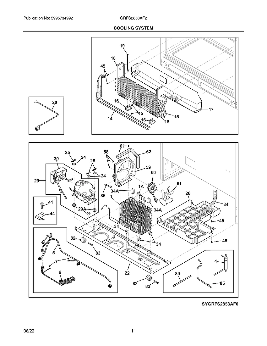 Cooling System Diagram and Parts List for GRFS2853AF2  Electrolux Refrigerator