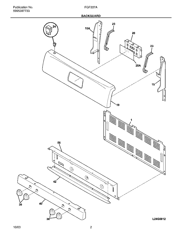 BACKGUARD Diagram and Parts List for FGF337ASF  Frigidaire Range