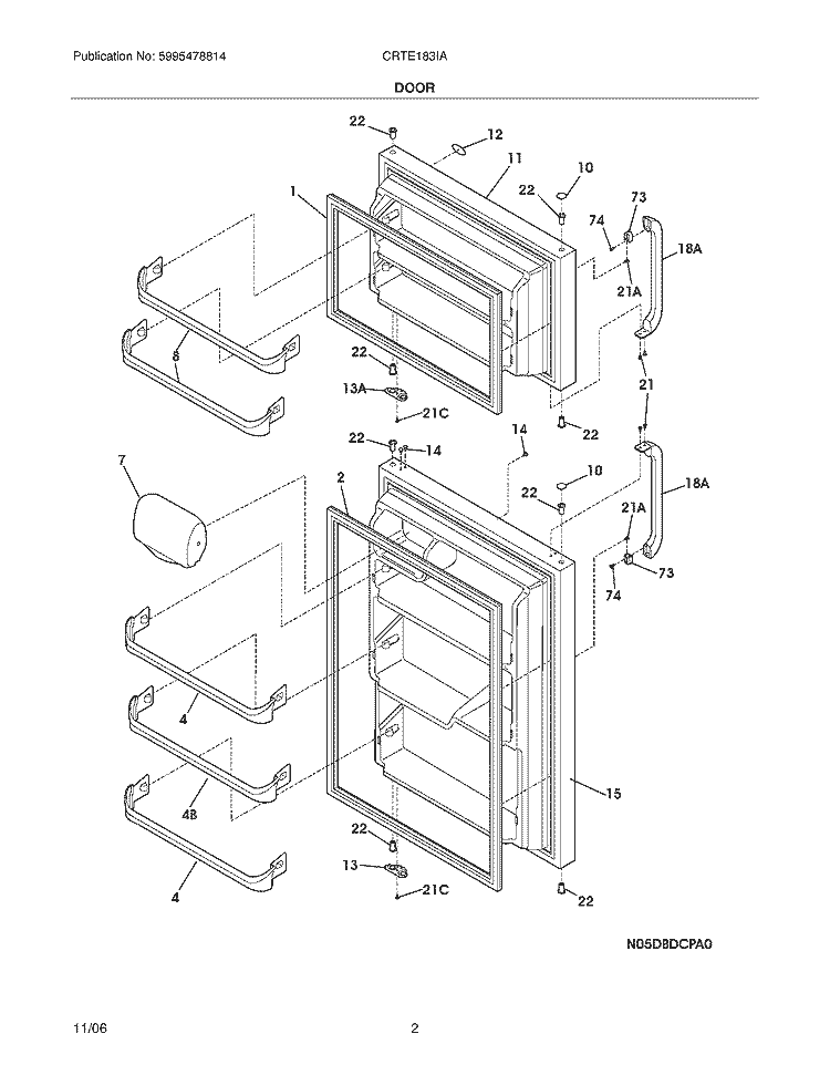 DOOR Diagram and Parts List for CRTE183IAS2  Frigidaire Refrigerator