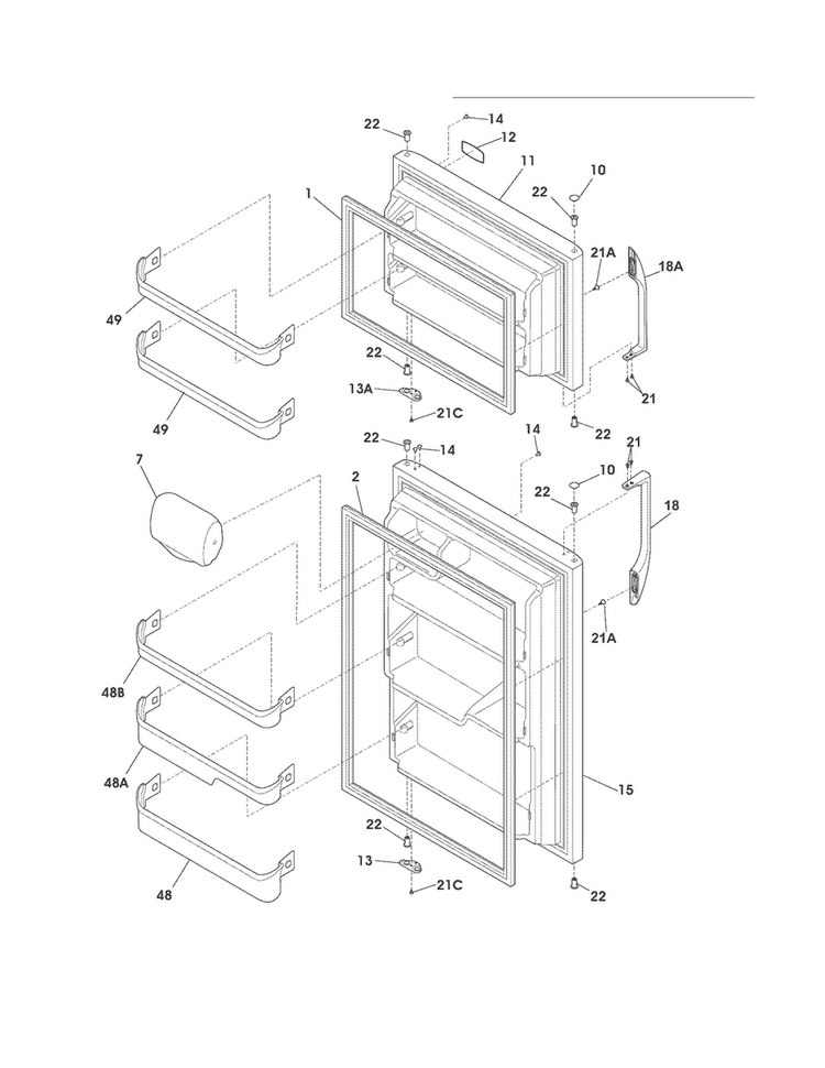 Doors Diagram and Parts List for FFHT2126LB5  Frigidaire Refrigerator