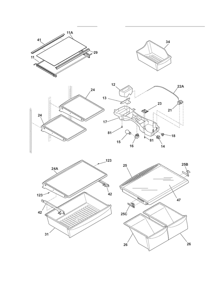 Shelves Diagram and Parts List for LGUI2149LP2  Frigidaire Refrigerator