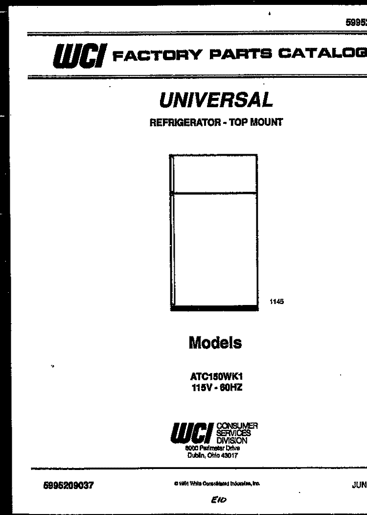 COVER Diagram and Parts List for ATC150HK1  Frigidaire Refrigerator